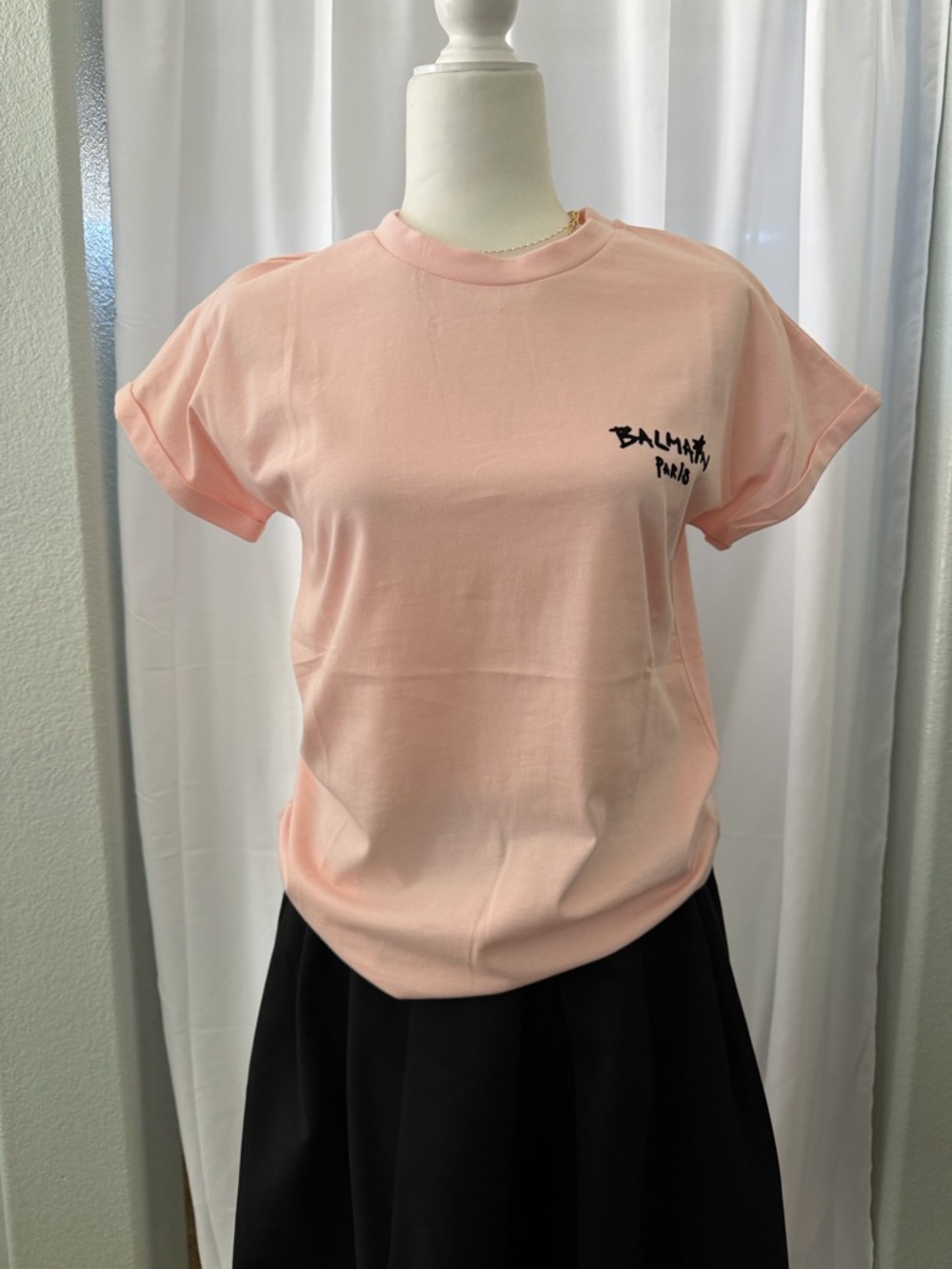 Balmain Pale Pink Salmon Color Logo Tee
